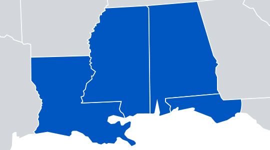 Louisiana and Mississippi.